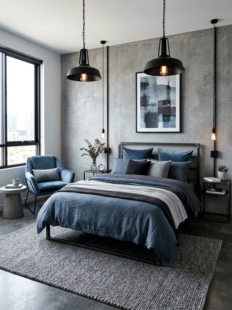 Steel Blue And Concrete Gray Bedroom - 30 blue and gray bedroom ideas