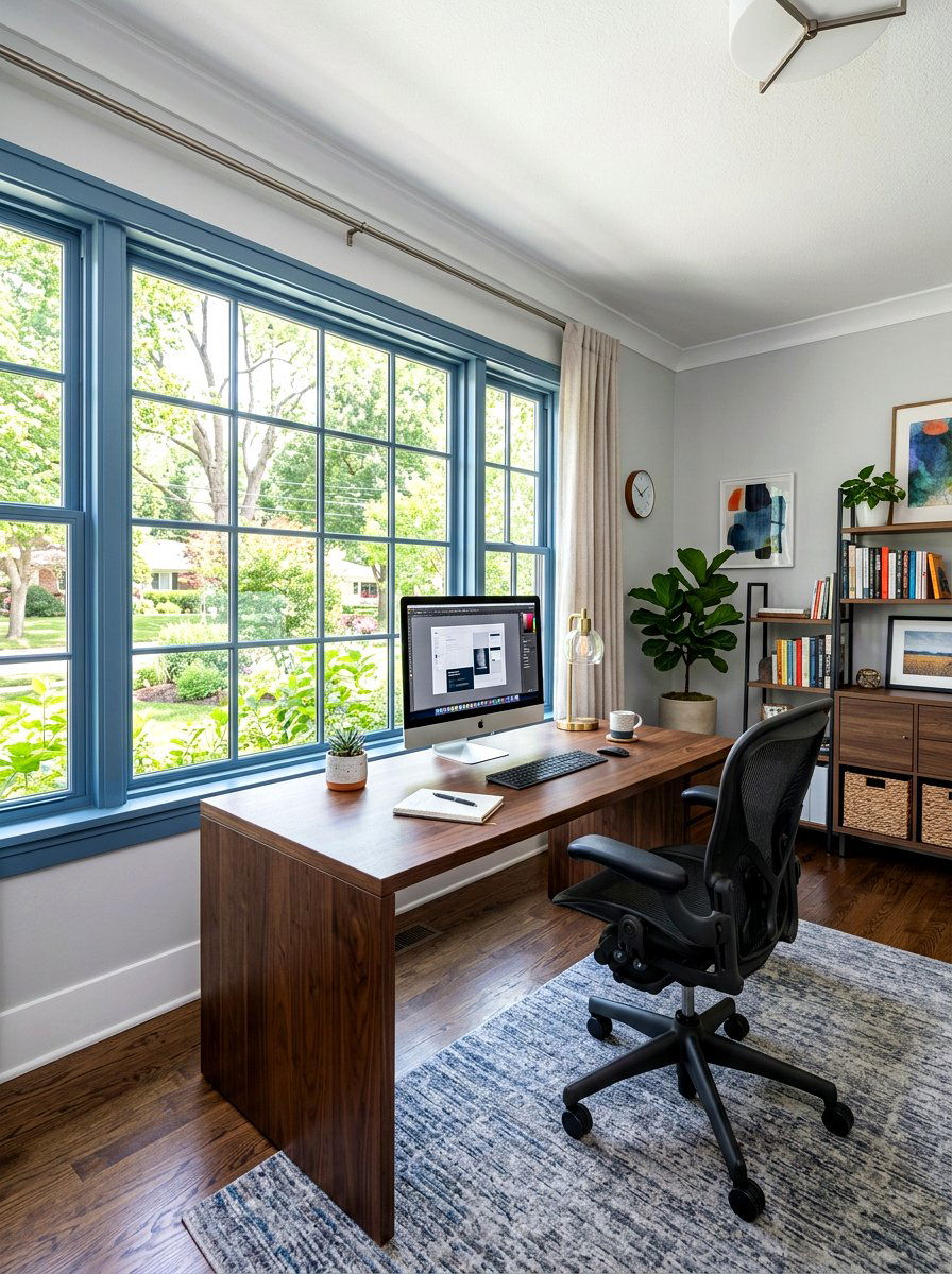 Steel Blue Office Window Casing Light Walls - 30 contrast trim wall ideas