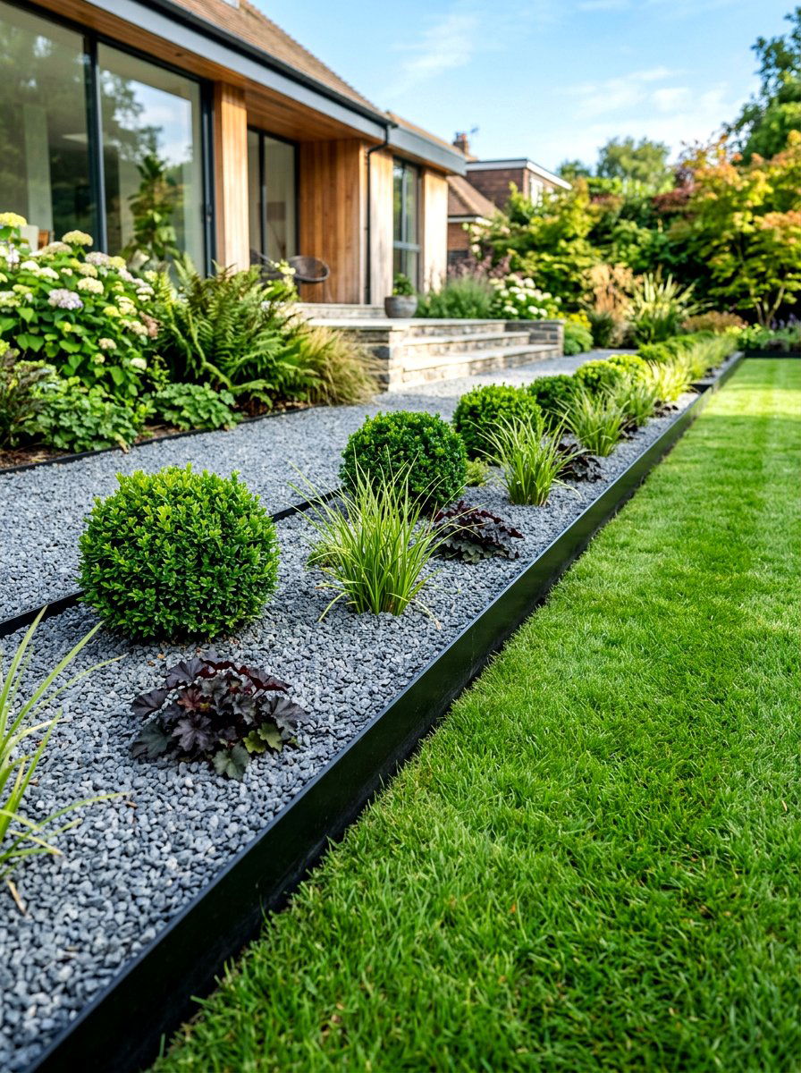 Steel Edged Gravel Garden - 30 gravel front yard landscaping ideas