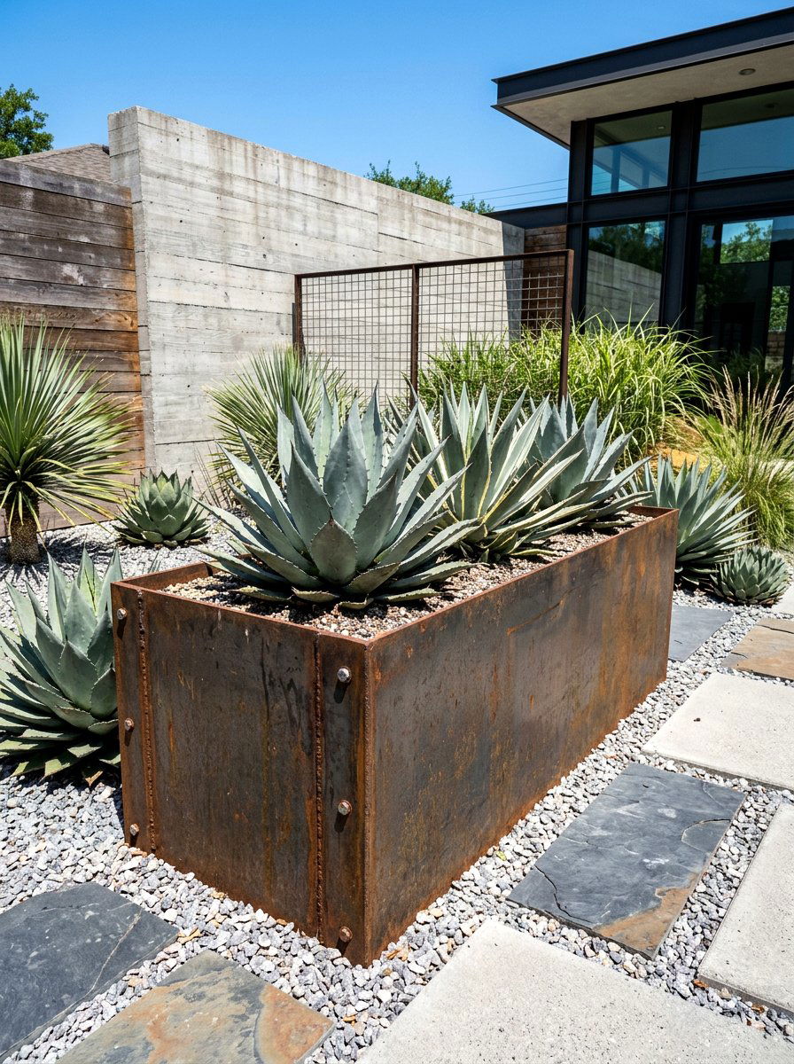 Steel Garden Vessel - 30 poolside planters ideas