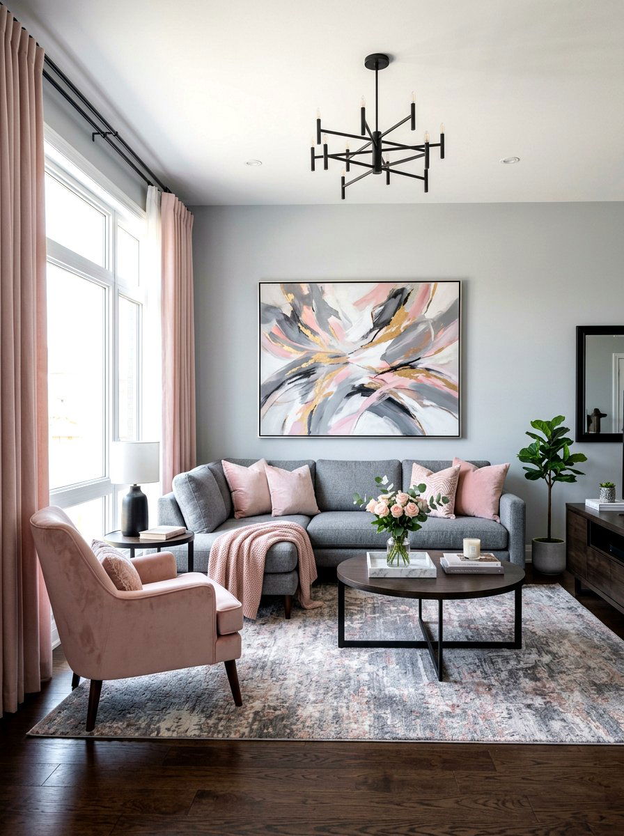 Steel Gray And Blush Pink Living Room - 30 steel gray living room ideas