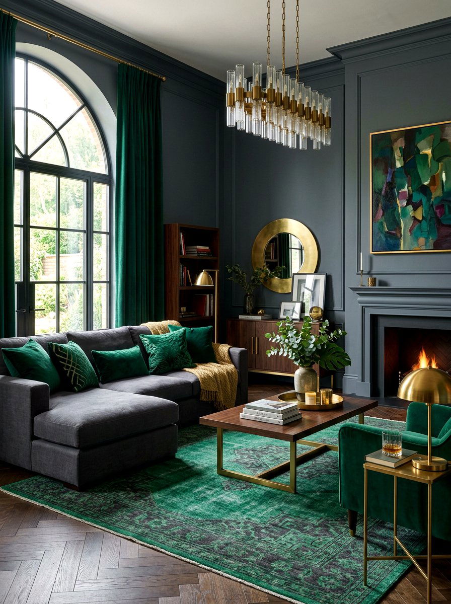 Steel Gray And Emerald Green Living Room - 30 steel gray living room ideas