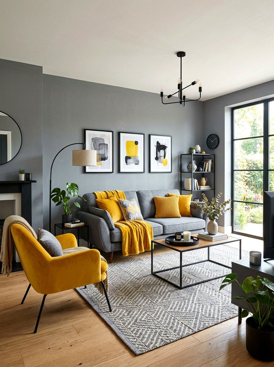 Steel Gray And Mustard Yellow Living Room - 30 steel gray living room ideas