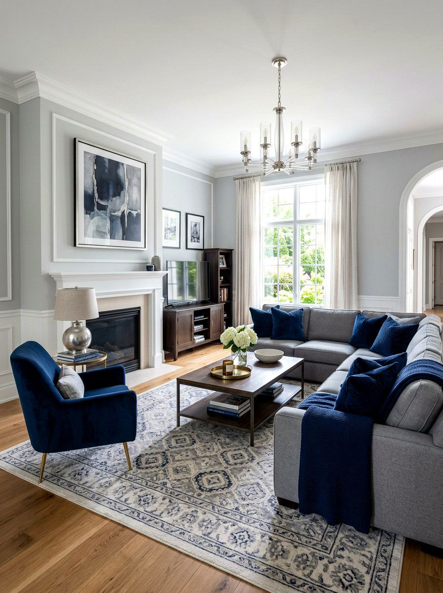 Steel Gray And Navy Blue Living Room - 30 steel gray living room ideas