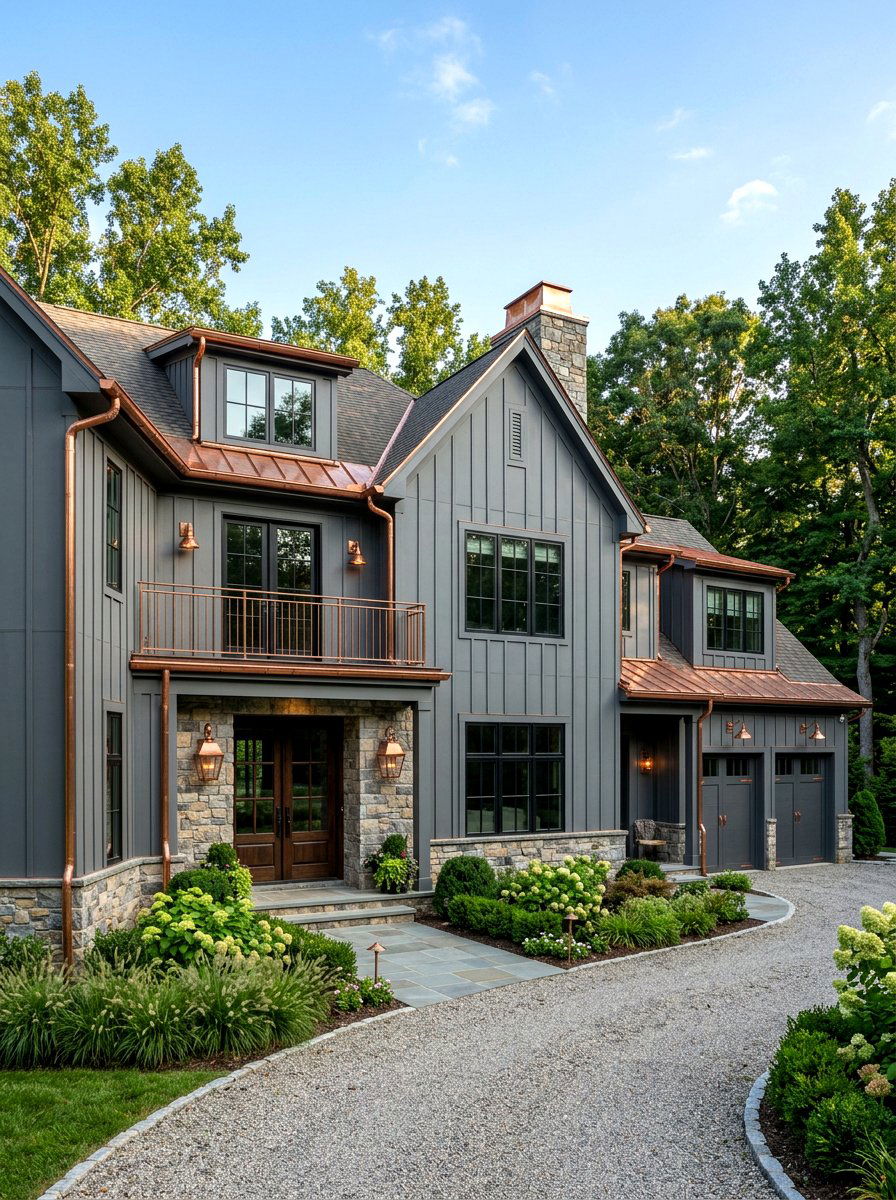 Steel Gray Exterior With Copper Accents - 30 gray house exterior ideas