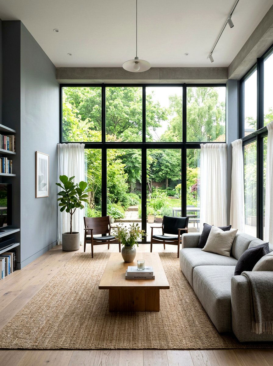 Steel Gray Living Room With Large Windows - 30 steel gray living room ideas