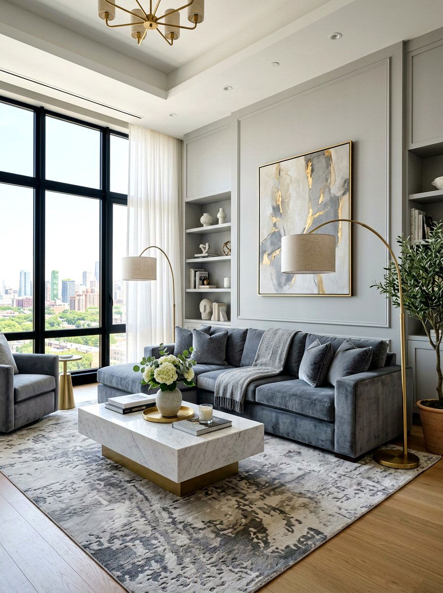 Steel Gray Velvet Sofa - 30 steel gray living room ideas