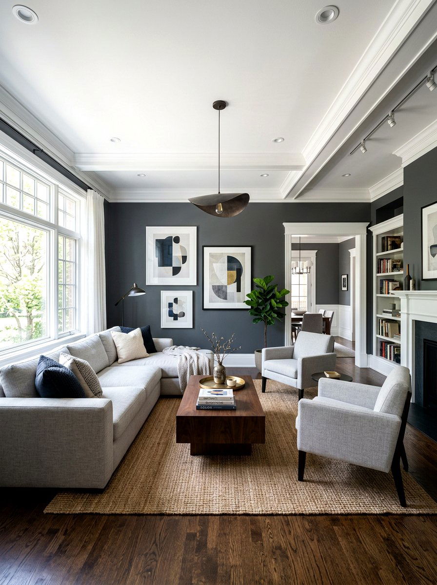 Steel Gray Walls With White Trim - 30 steel gray living room ideas