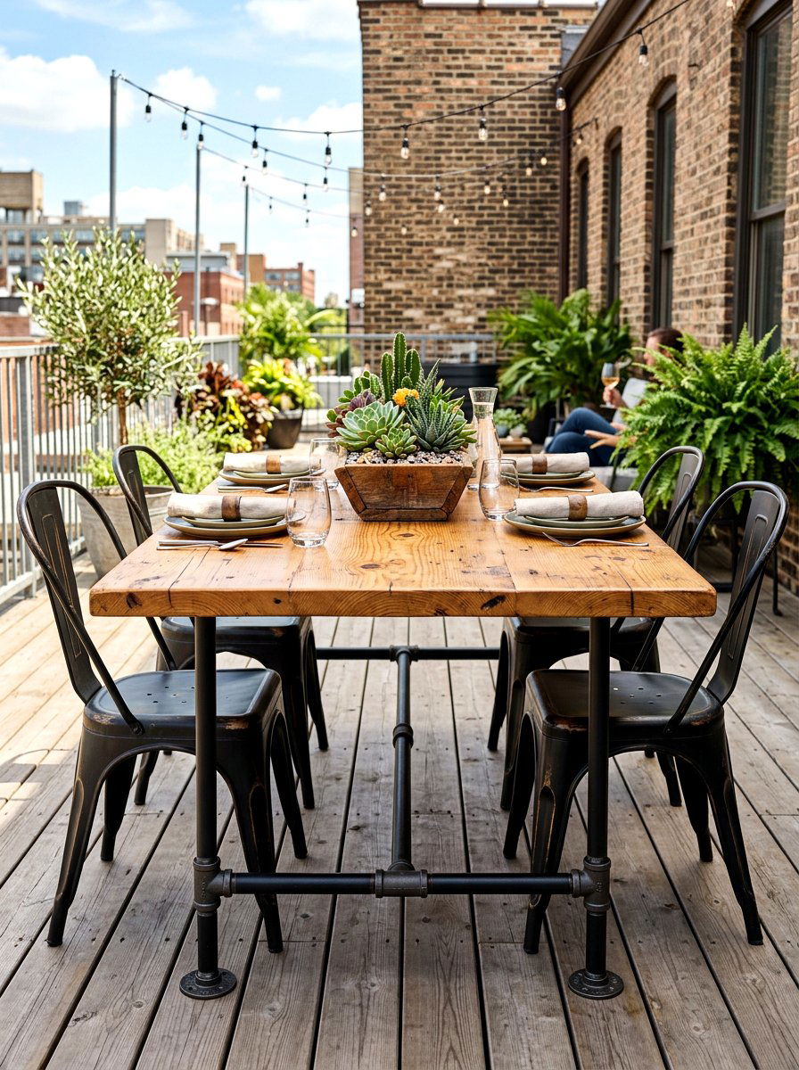 Steel Pipe Industrial Table - 30 budget outdoor furniture ideas