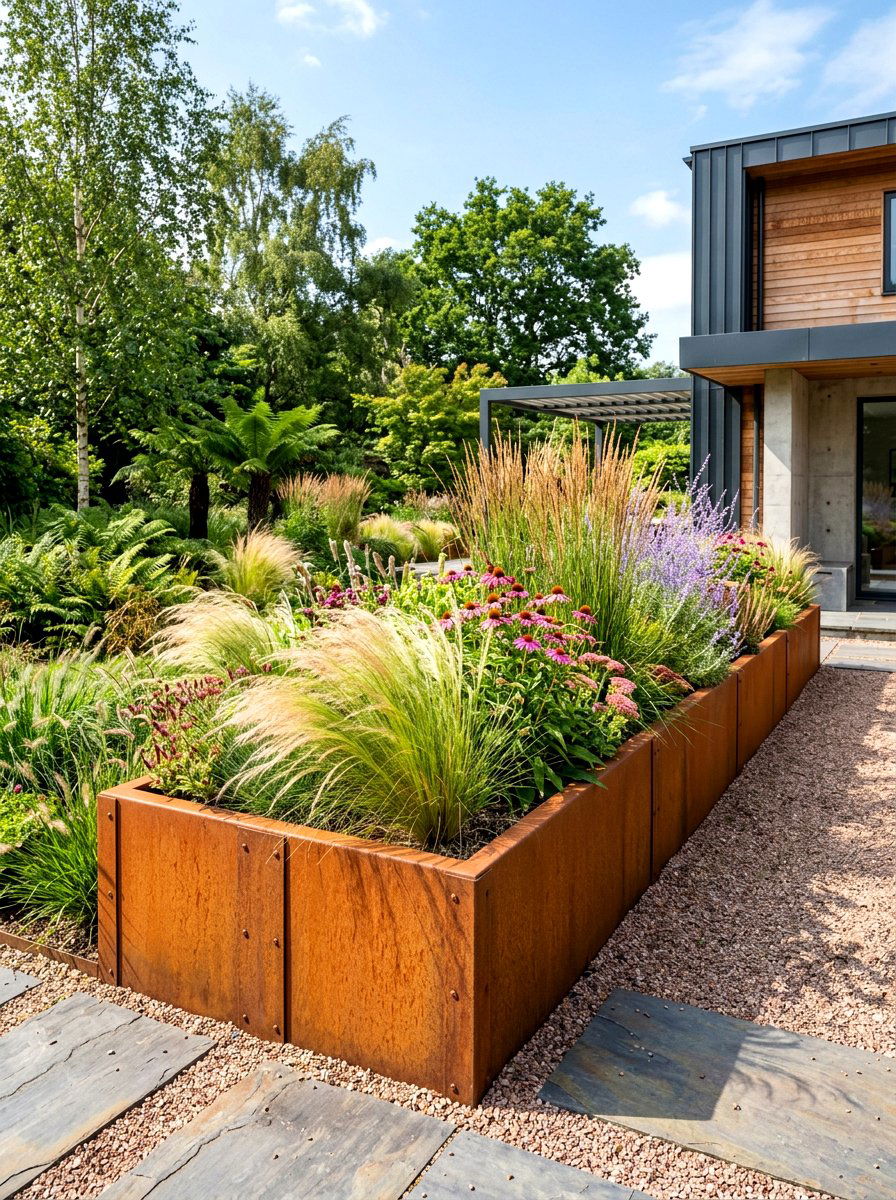 Steel Plate Raised Flower Bed - 30 raised flower bed ideas