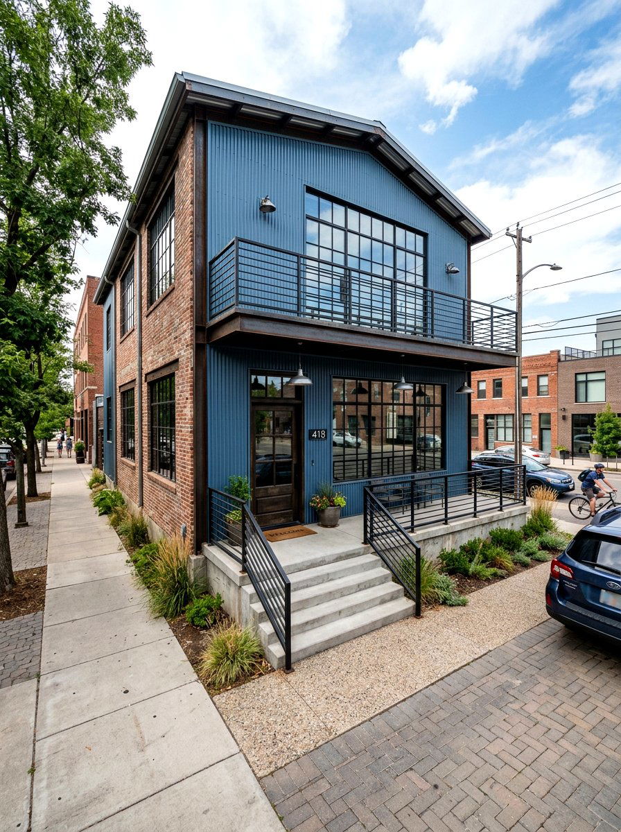Steel blue industrial style - 30 blue house exterior ideas