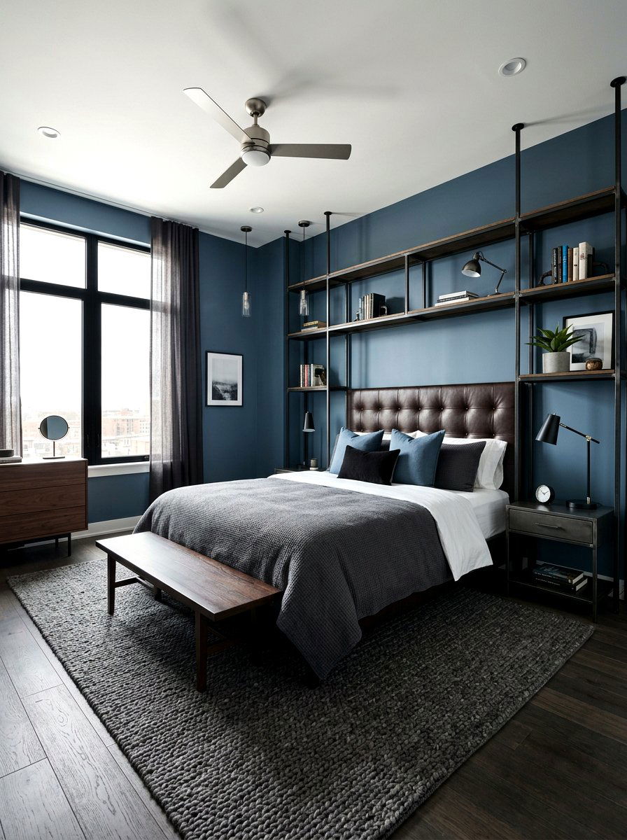 Steel blue masculine bedroom - 30 cool blue bedroom ideas
