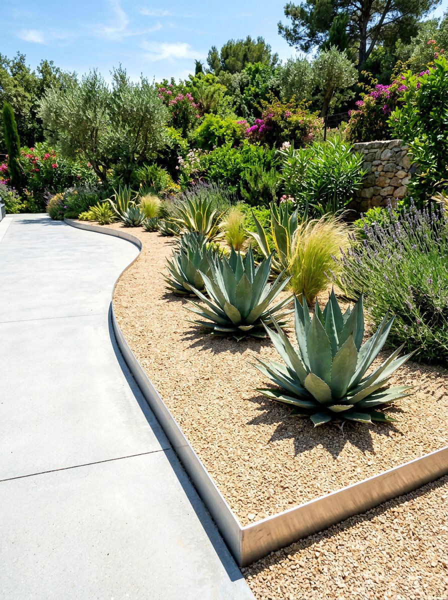 Steel edged gravel flower bed - 30 gravel border garden ideas