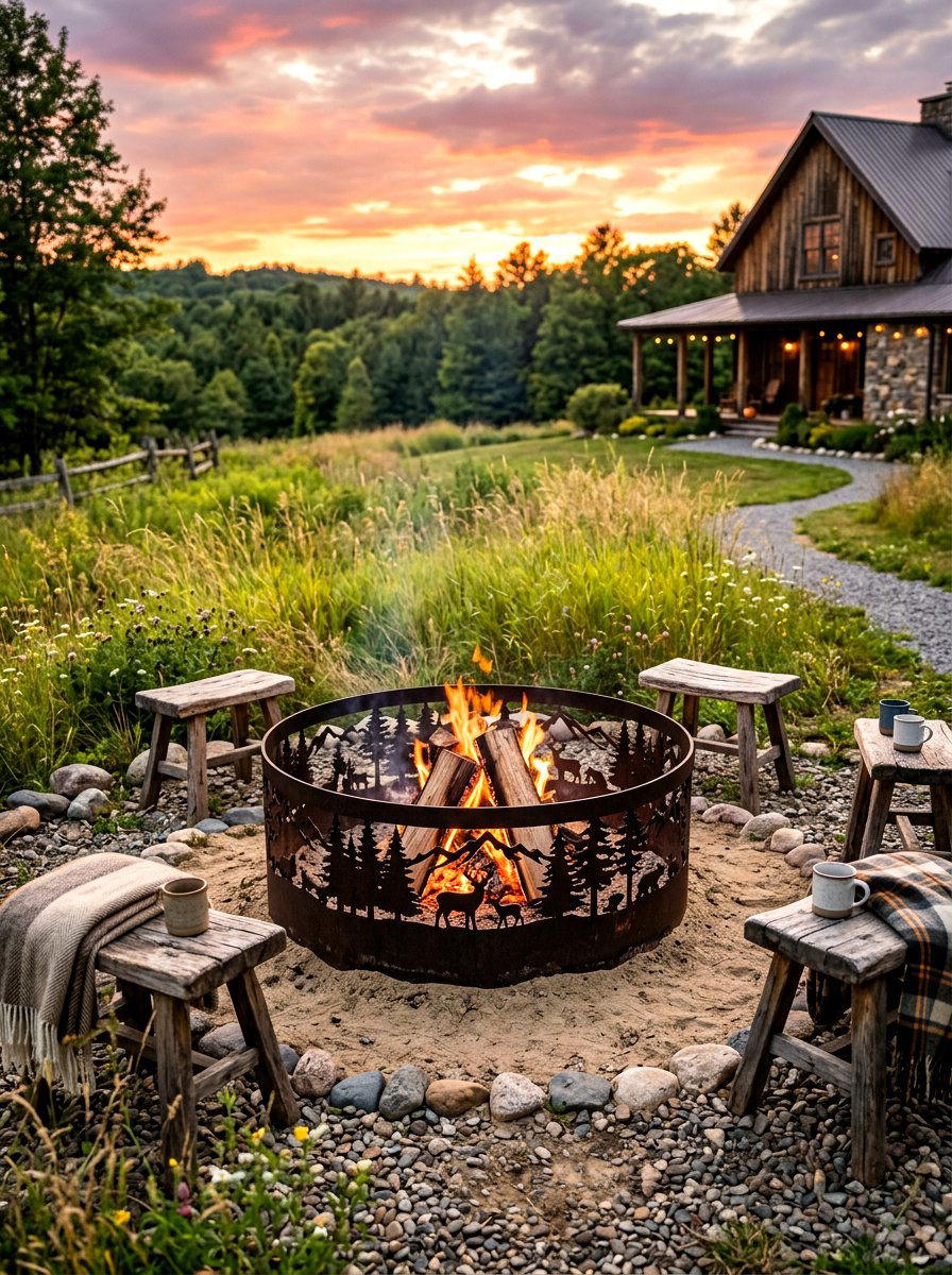 Steel fire pit ring - 30 patio fire pit ideas