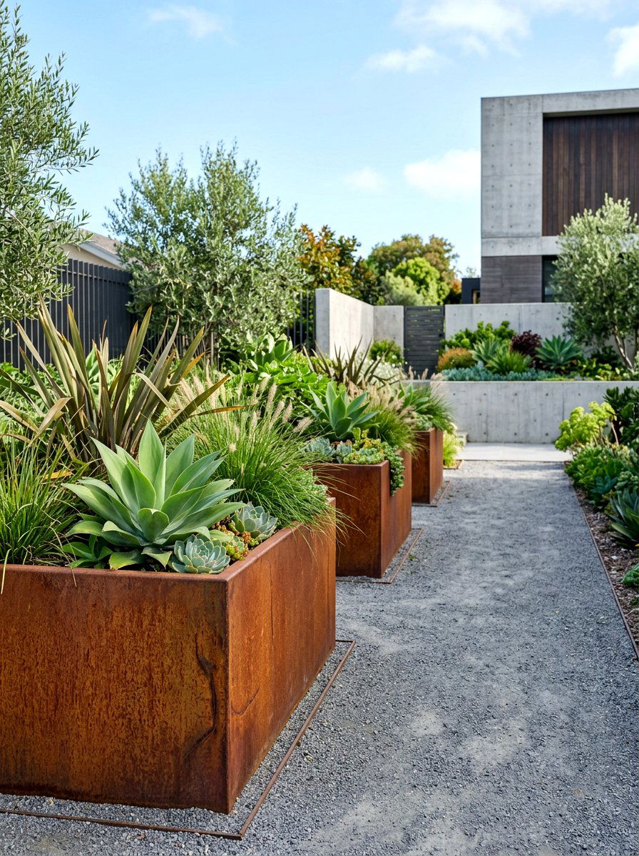 Steel planter boxes - 30 decomposed granite front yard ideas