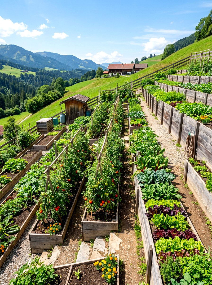 Steep Hillside Vegetable Patch - 30 slope garden ideas