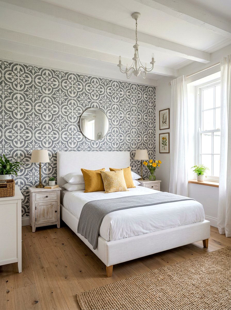 Stencil Pattern Wall - 30 bedroom accent wall ideas