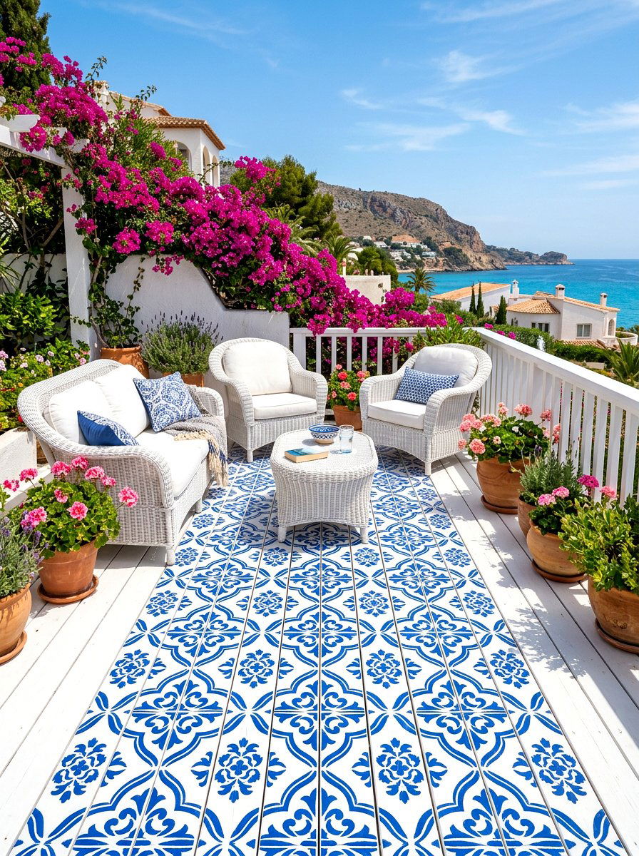 Stenciled Deck Floor - 30 budget deck ideas