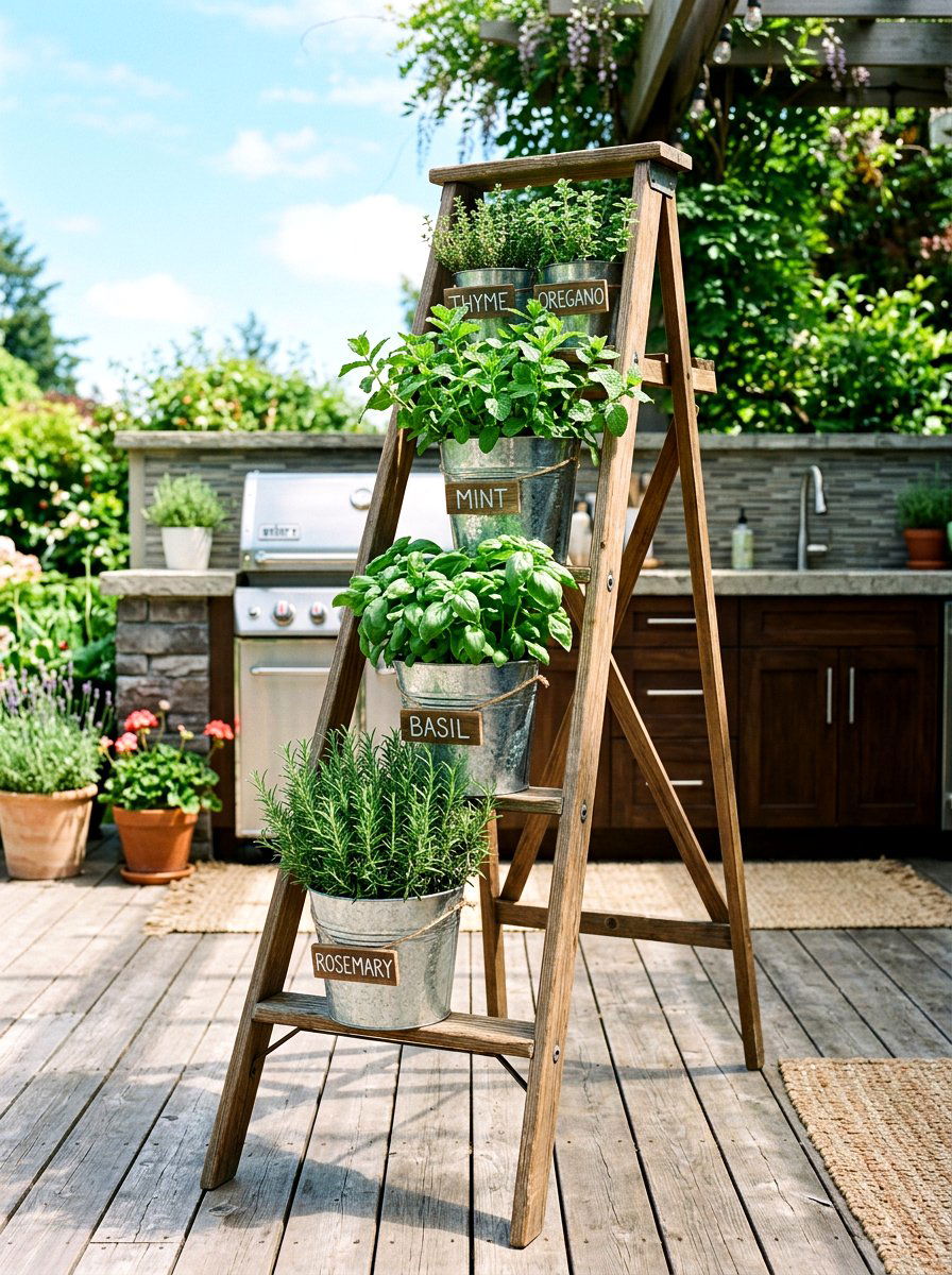 Step Ladder Herb Garden - 30 repurposed ladder garden ideas