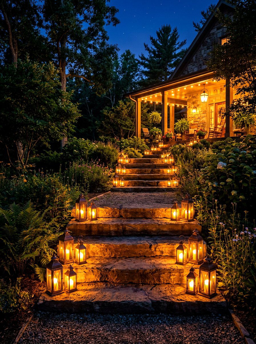 Step Lantern Cluster - 30 lantern cluster patio ideas