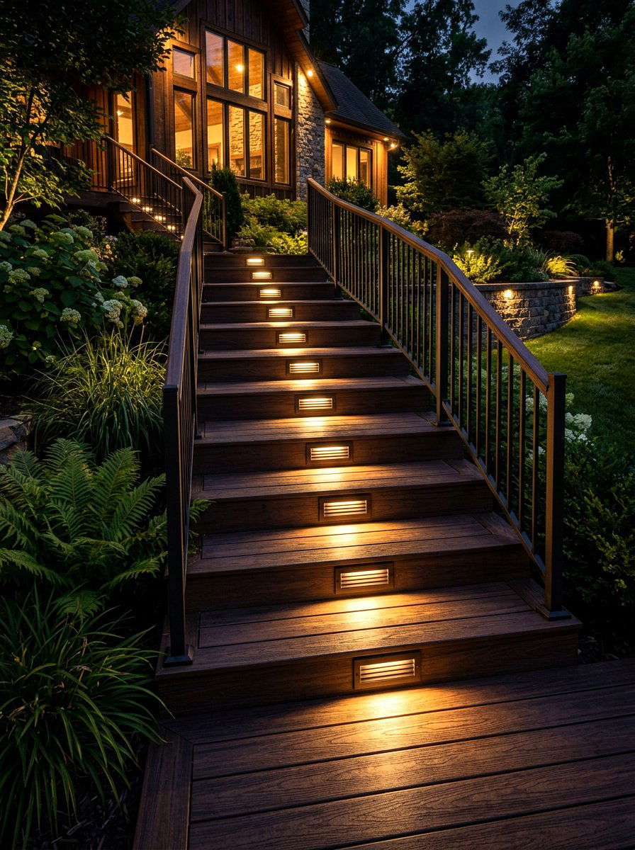 Step Light For Wood Deck - 30 moody outdoor lighting ideas