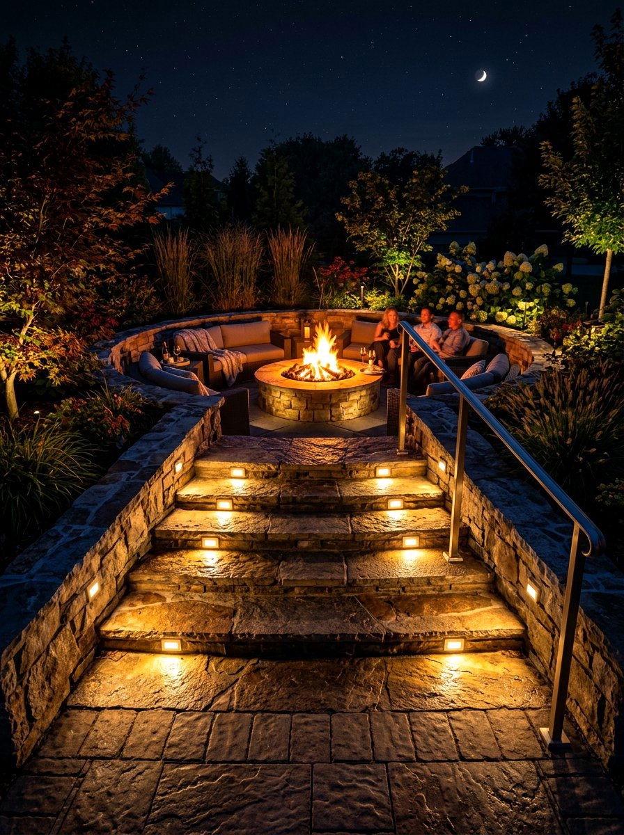 Step Lights Fire Pit Stairs - 30 fire pit lighting ideas