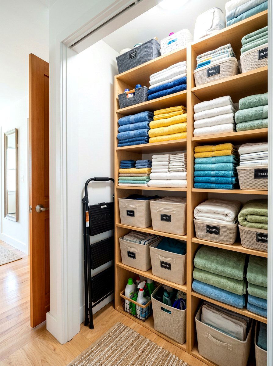 Step Stool Storage - 30 linen closet organization ideas