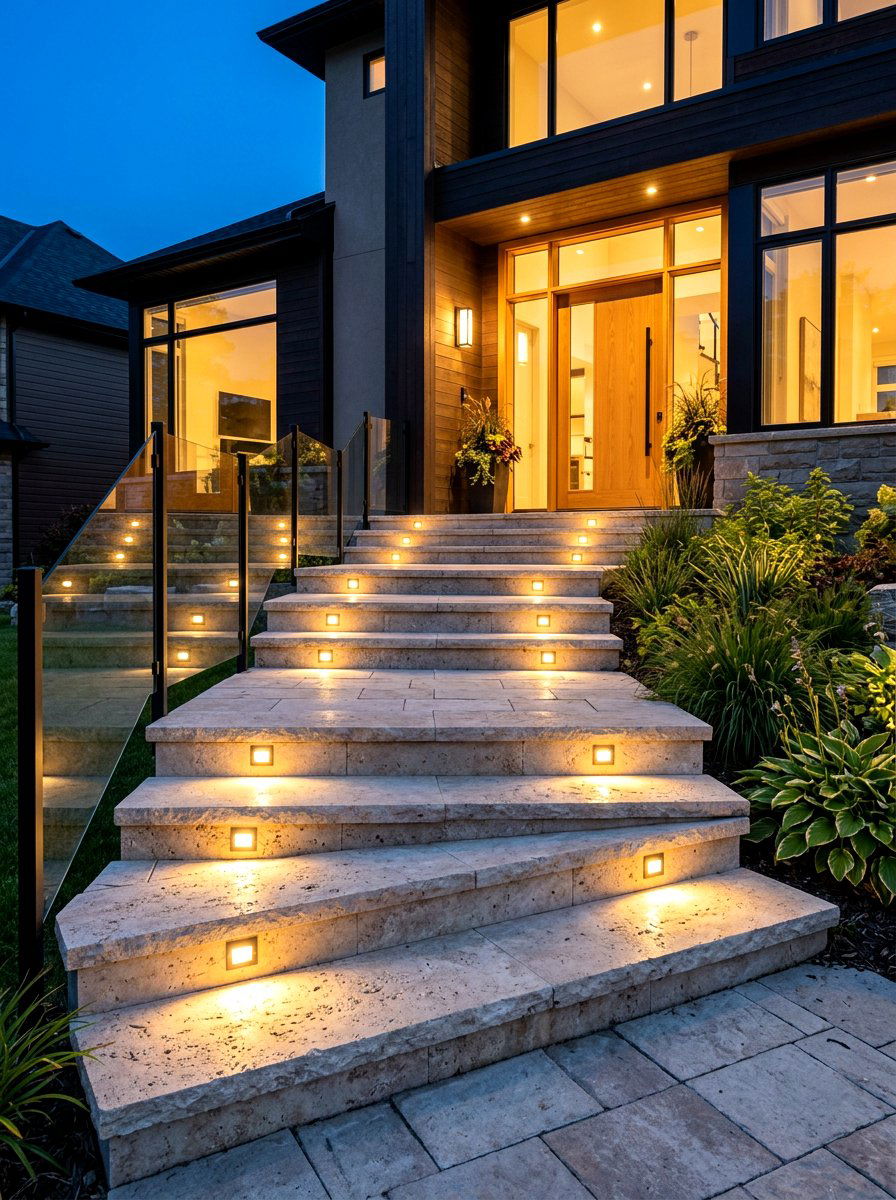 Step lighting - 30 modern front entry ideas