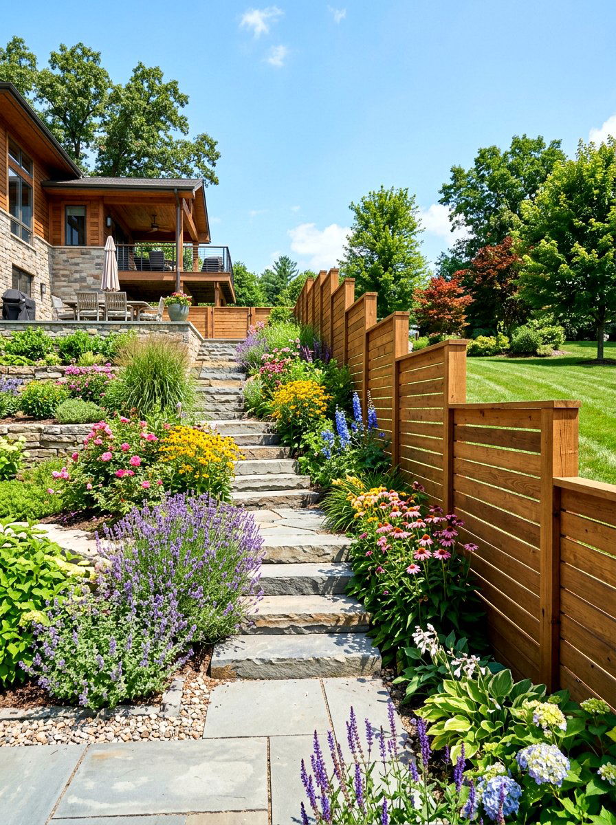 Stepped Horizontal Fence - 30 horizontal fence ideas