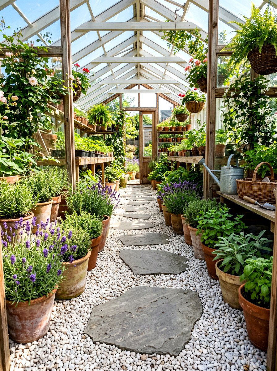 Stepping Stone And Gravel Combo - 30 greenhouse walkway ideas