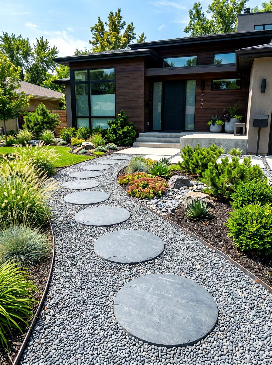 Stepping Stone Gravel Walk - 30 gravel front yard landscaping ideas
