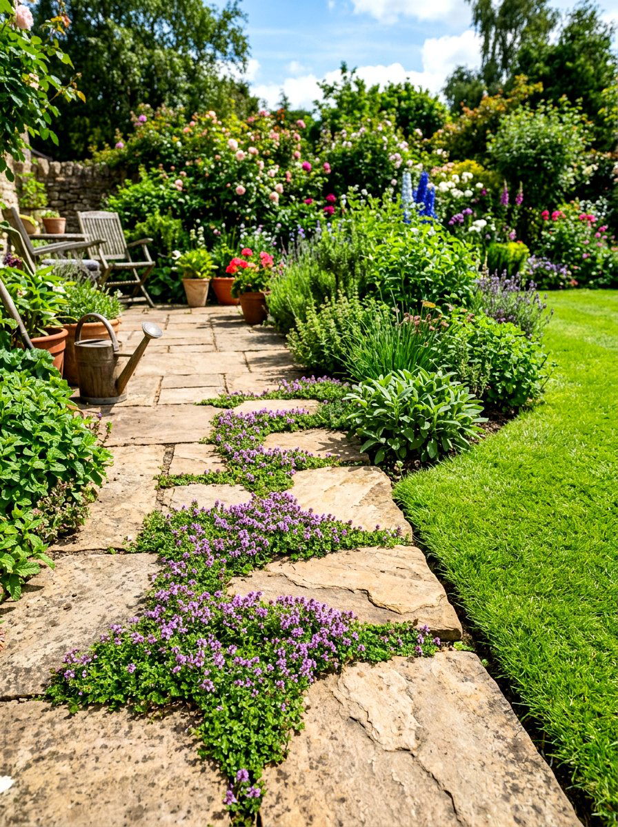 Stepping Stone Herb Border - 30 patio herb garden ideas