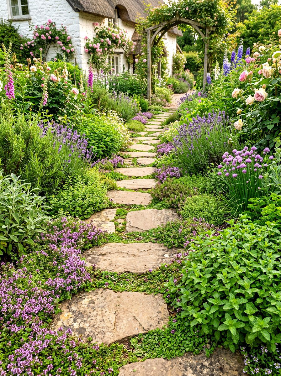 Stepping Stone Herb Border - 30 herb border garden ideas