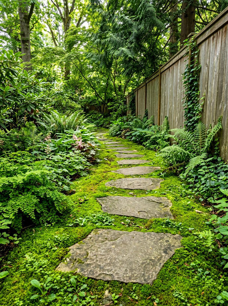 Stepping Stone Moss Path - 30 side yard privacy fence landscaping ideas