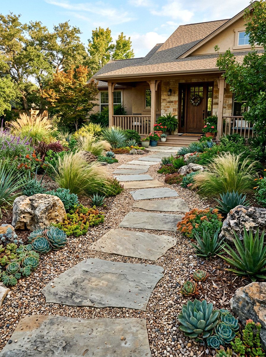 Stepping Stone Path - 30 xeriscape front yard ideas