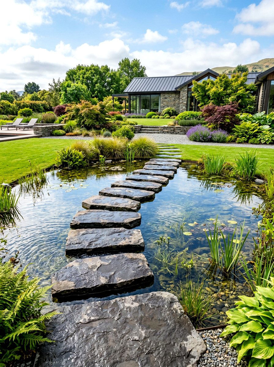 Stepping Stone Pond - 30 water feature landscaping ideas
