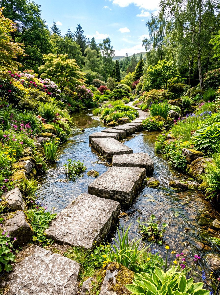 Stepping Stone Stream Path - 30 stream garden ideas