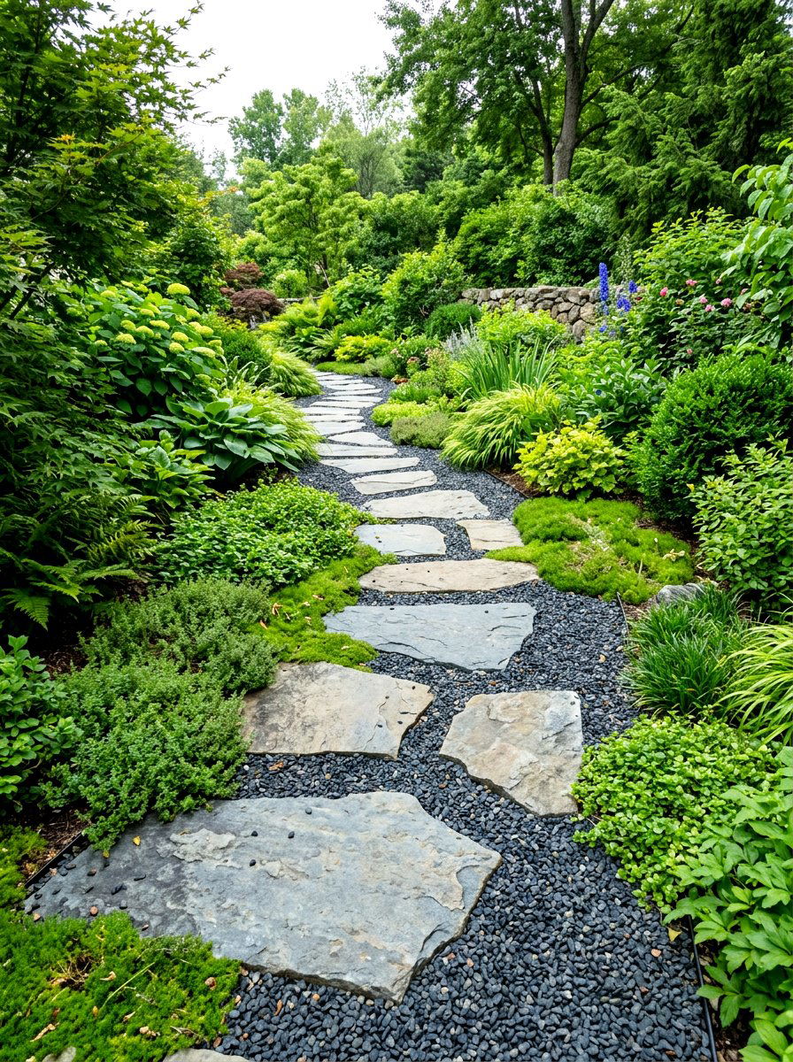 Stepping Stones And Gravel - 30 gravel backyard ideas