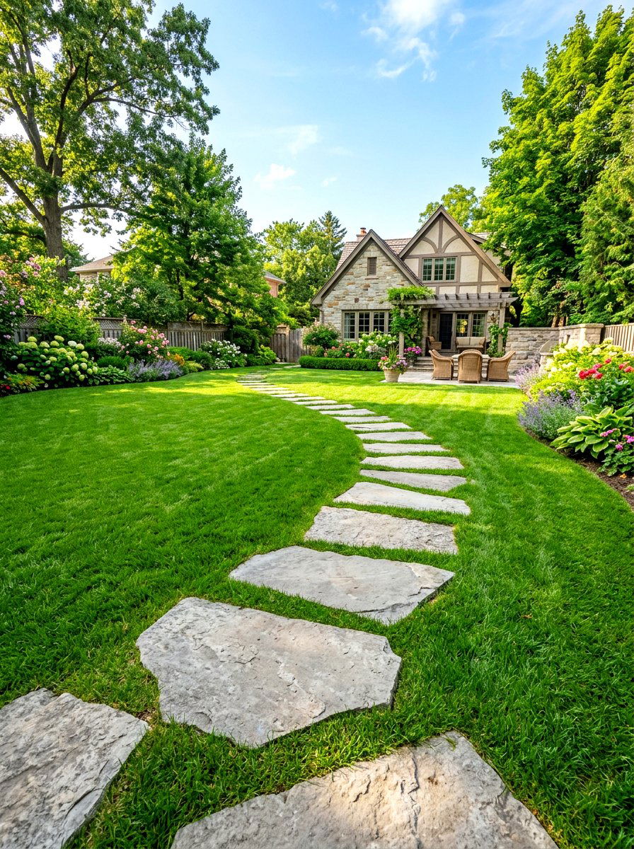 Stepping Stones In Lawn - 30 walkway landscaping ideas