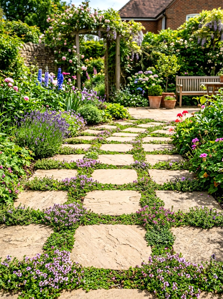 Stepping stone herb infill - 30 herb patio border ideas