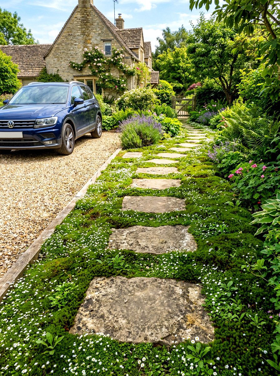 Stepping stone parking strip - 30 curbside planting strip ideas