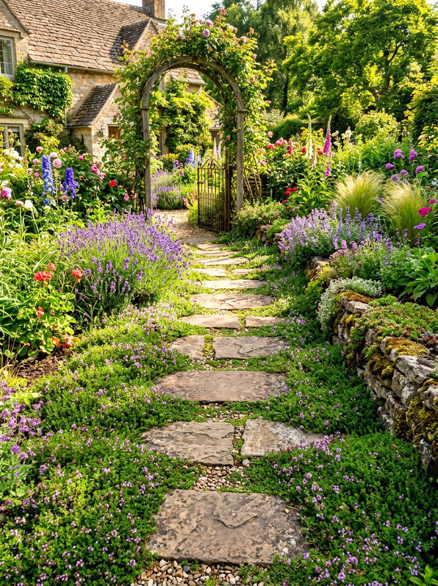 Stepping stone sidewalk path - 30 sidewalk garden ideas