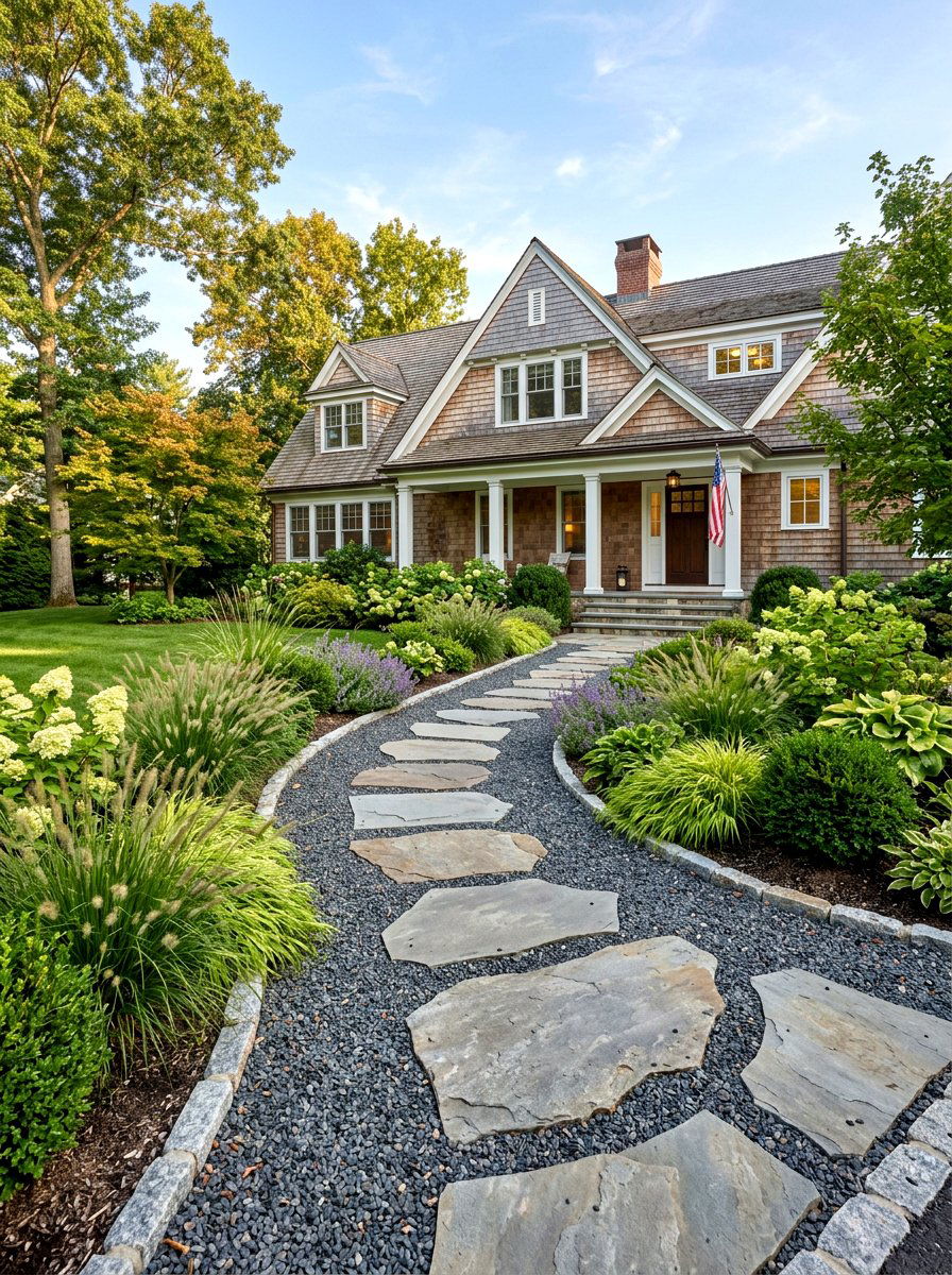 Stepping stone walkway - 30 low maintenance front yard ideas