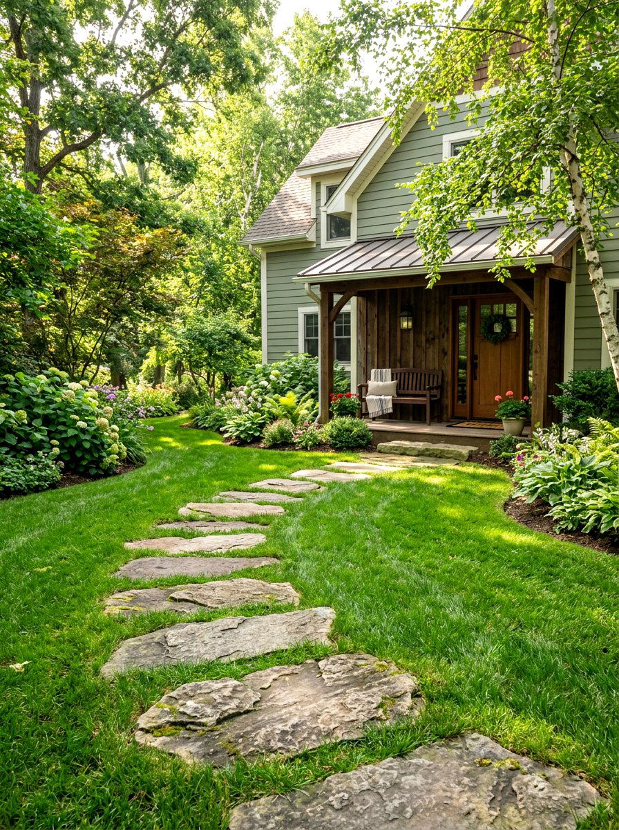 Stepping stones in grass - 30 front yard pathway ideas