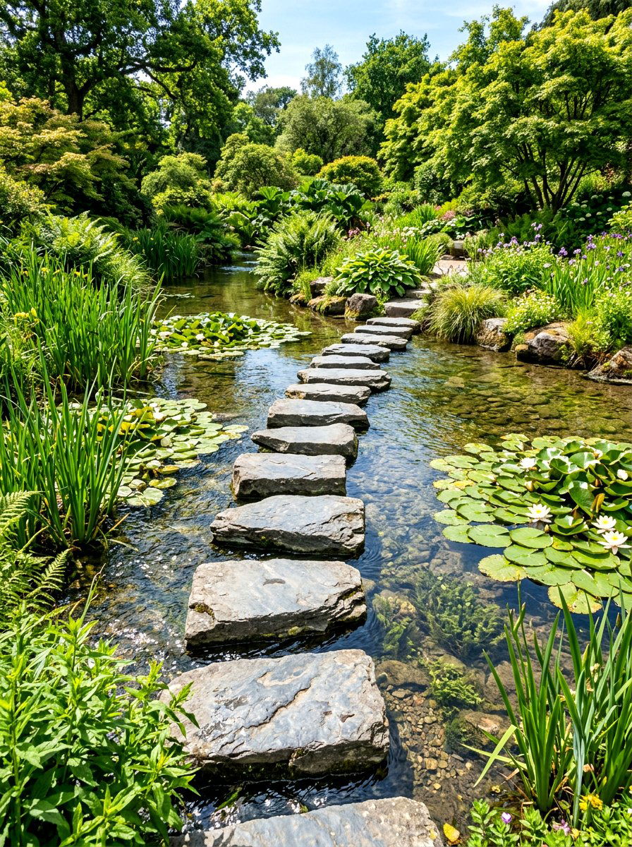 Stepping stones stream - 30 backyard stream ideas