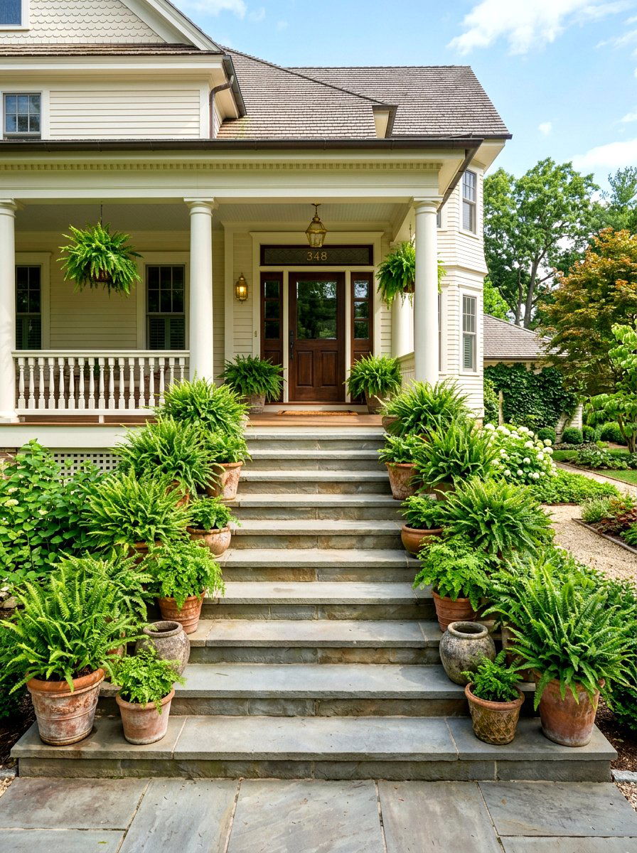 Steps Decor Fern Pots - 30 fern filled front porch ideas