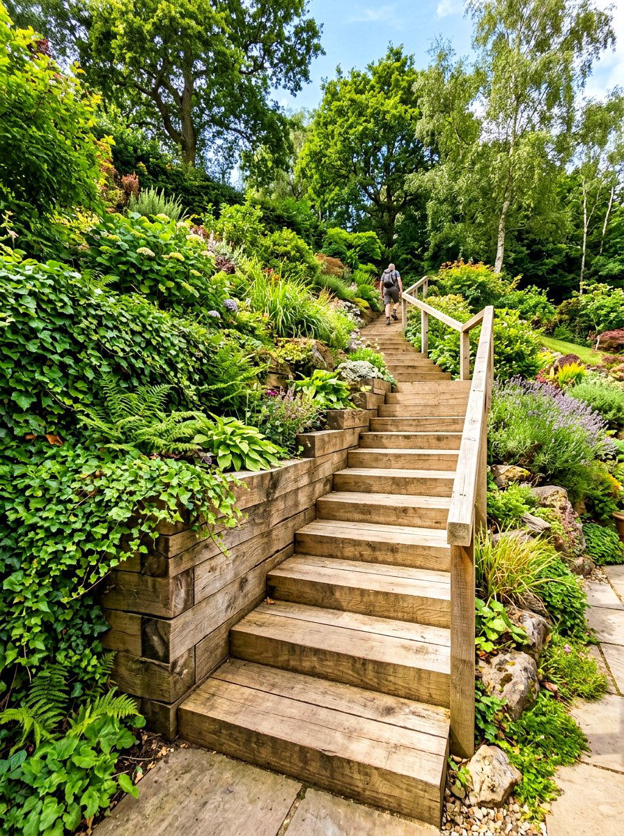 Steps Integrated Wall - 30 timber retaining wall ideas