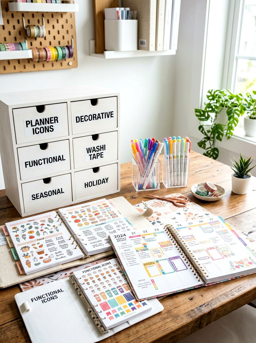 Sticker Storage Station - 30 paper planner desk ideas