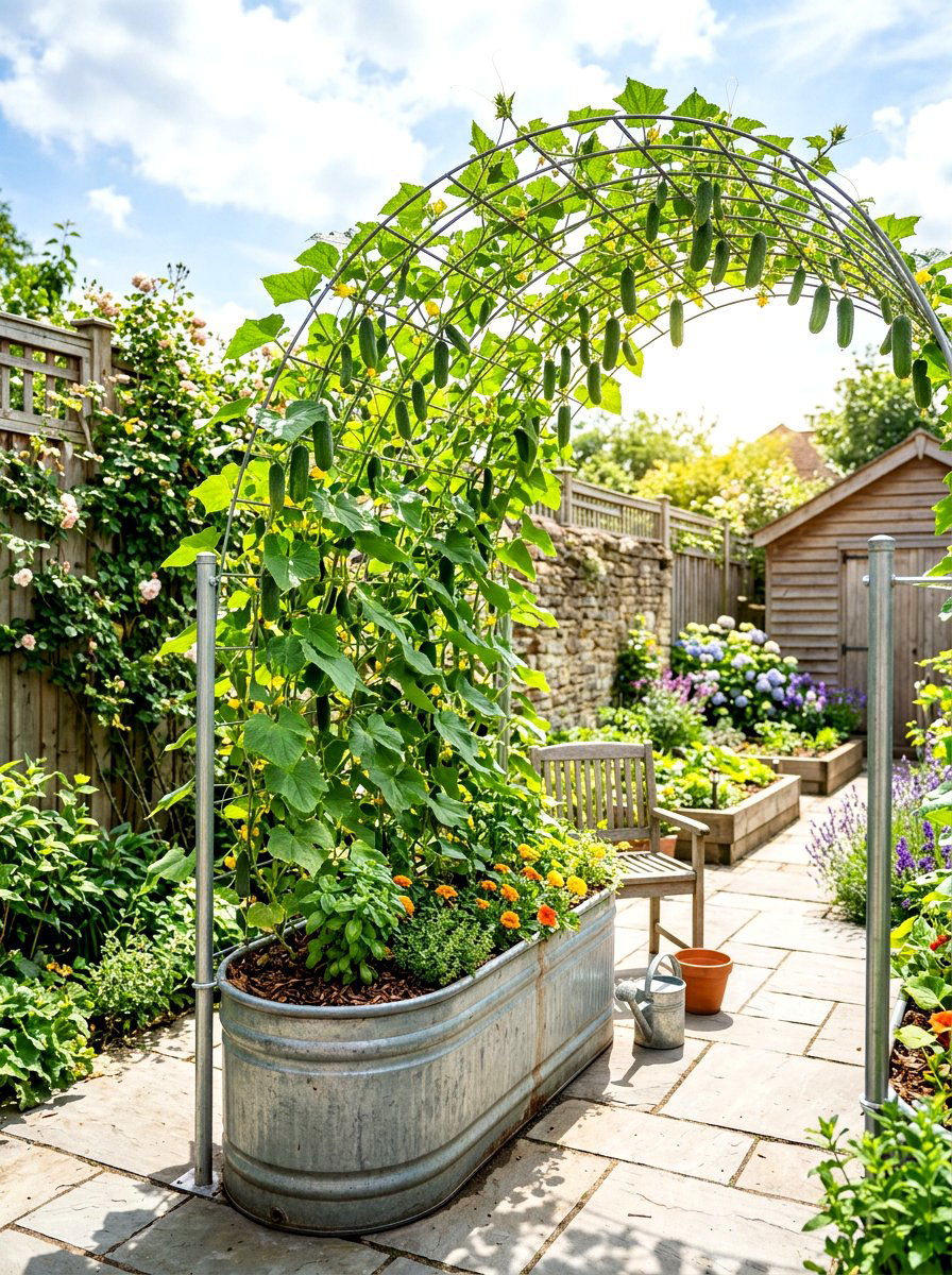 Stock Tank Arched Trellis - 30 raised bed trellis ideas