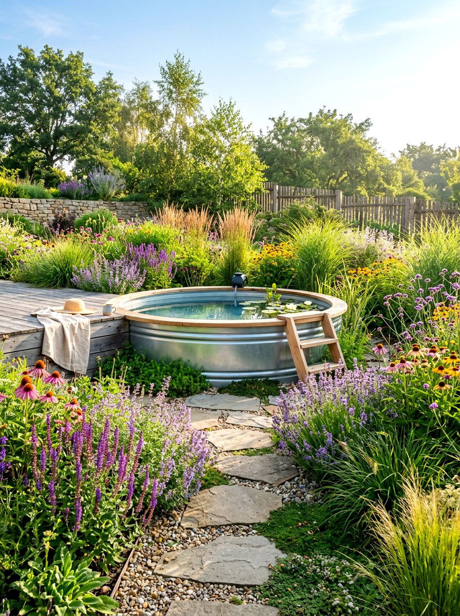 Stock Tank Pool In Garden - 30 stock tank pool ideas